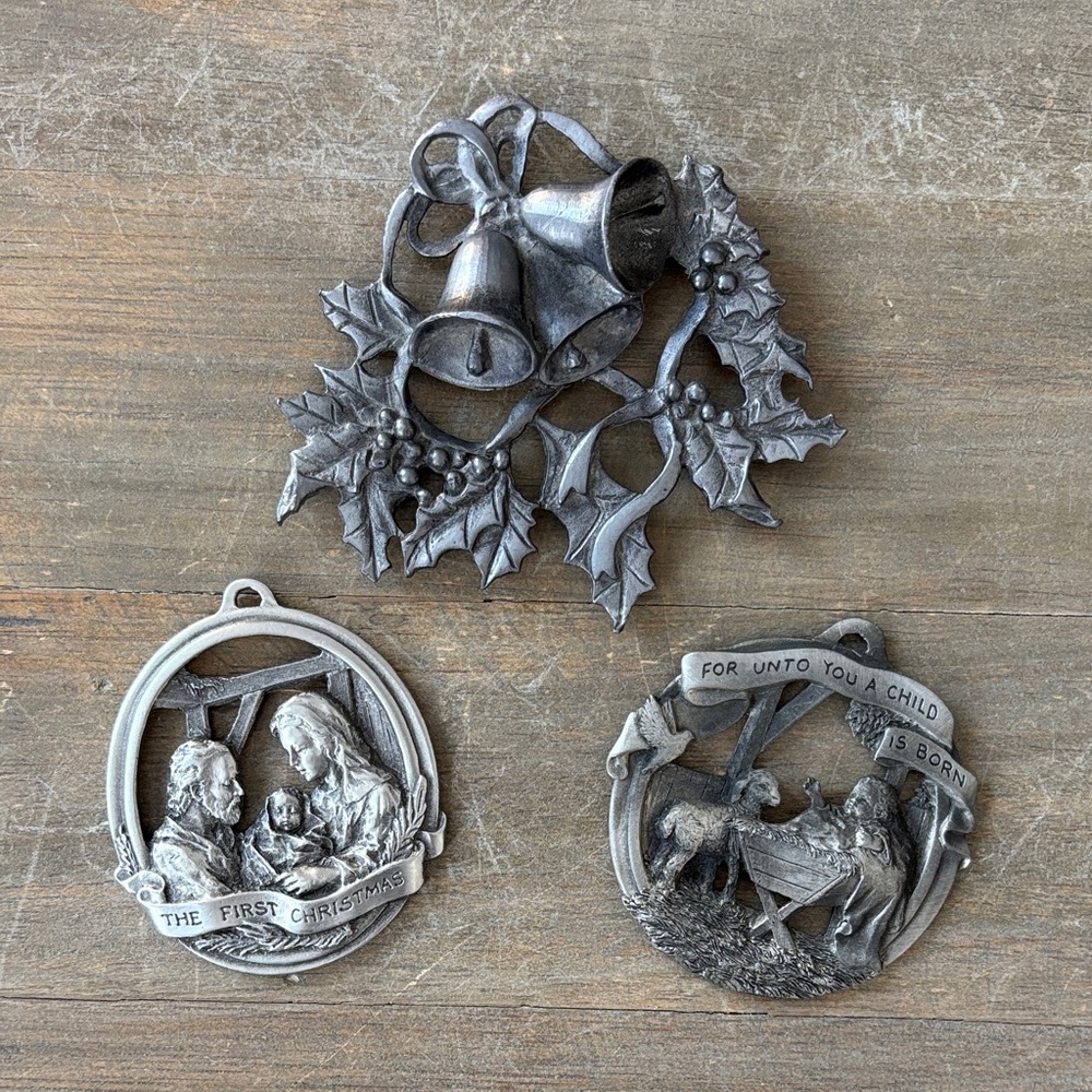 Vintage pewter Christmas ornaments